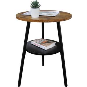 End Table, 2 Tier Round Side Table with Metal Frame, Industrial Nightstand Bedside Coffee Accent Table for Living Room Bedroom Small Space, Rustic Brown 15.4" D x 21.6" H, 16D x 16W x 22H in