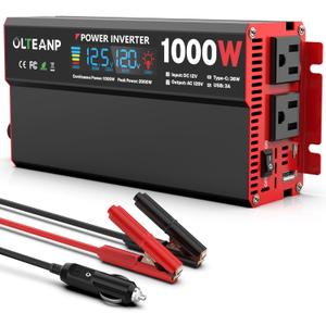 OLTEANP 1000 Watt Power Inverter 12V DC to 110V/120V AC Car Inverter with LCD Screen Display, 2 AC Outlets, 36W TypeC Port, 5V/3A USB Port, Car Power Converter for Truck, Home, Vehicles, Laptop, Trip