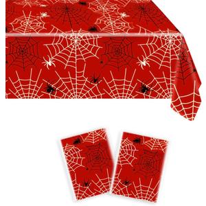 2Pcs Red Spiderweb Party Tablecloth|70.8 x 42.5 Inch| Spiderweb Birthday Party Supplies (Red)