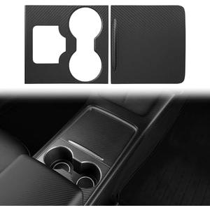 Leeiion Center Console Wrap Compatible with Tesla Model 3 Model Y 3K Real Carbon Fiber Console Cover Interior Decoration Wrap Kit 2PCS Accessories for Tesla Model 3/Y 2020-2023(Matte Carbon Fiber)
