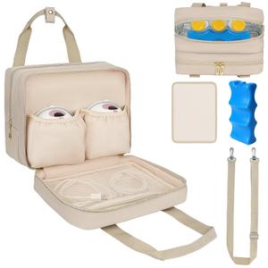 Breastmilk Cooler Travel Bag, Wearable Breast Pump Storage Bag Compatible with Momcozy/Medela/Elvie/Willow Breast Pump with Ice Pack and Waterproof Mat,Khaki