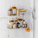 LEVERLOC Shower Caddy Suction Cup, 2 Pack Heavy Duty Bathroom Organizer for Inside Shower with Hooks & Soap holder, Removable and Rustproof Silver bathroom Holder Storage