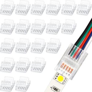 Flutesan 20 Pcs 5 Pin 12 mm LED Strip Connector RGB Lights Waterproof Adapter 22 Awg Wires Connector for Strip Light Unwired Gapless Track 5v 12v 24v
