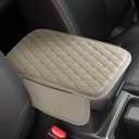 Microfiber Leather Center Console Cover,Car Accessories Car Center Console Pad,Microfiber Leather Armrest Cover Cushion with 2 Storage Bags,Memory Foam Armrest Cover,Fits Most Vehicles (Beige)