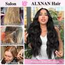 ALXNAN Clip in Long Wavy Synthetic Hair Extension 20 Inch Black Brown 4PCS Thick Hairpieces Fiber Double Weft Hair for Women