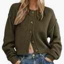 Wowcarbazole Women’s Open Front Cardigan Sweaters Long Sleeve Button Down Knit Jackets Coat Cropped Cute Tops Fall Outerwear, L