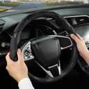 West Llama 3PCS Leather Car Steering Wheel Cover,Snap On Steering Wheel Protector Universal 99% Cars(3PCS-Black)