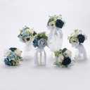 Blue Wedding Bouquet Set of 6, Mini Bridesmaid Bride Bouquets, Small Bridal Flowers, Fake Flower Artificial Floral Wedding Centerpieces Decor Party Prom