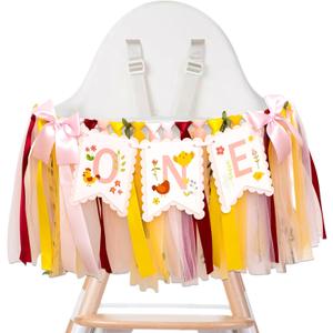 Chick High Chair Banner - Little Chicken Farmhouse Themed First Birthday Party Decoration, This Chick Is One Party Supplies,Barnyard Garland (Yellow)