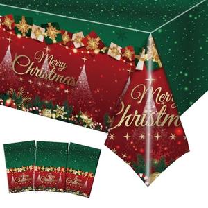 Baolaiballoon 3 Pcs Christmas Tablecloth Plastic Disposable Merry Christmas Table Cloths, Red Green Disposable Rectangle Xmas Table Cover for Christma Party Decorations Favors Tables Decor, 108 x 54
