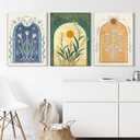 Mystical Sun and Moon Wall Art Vintage Botanical Flower Wall Decor Tarot Lily of the Valley Poster Canvas Prints Spiritual Astrology Artwork for Bedroom Living Room Framed 12x16 inch