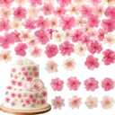 96 Pcs Natural Dried Pressed Edible Flowers Garnishing for Cake Cupcake Topper Decorate Cocktails Drinks Resin Jewelry Making DIY Art Crafts (Pink)