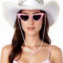 Wildarms Sparkle Cowgirl Hat With Sunglasses - 80s Retro Cowboy Costume Accessories for Women Girls Christmas gifts (Medium)