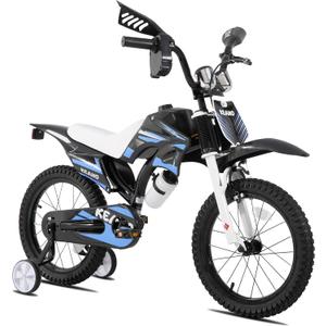 KEANO Motocross Style Kids Bike for Boys Girls Ages 4-7 Years, 16 Inch Bikes with Training Wheels and Number Plate, Toddler Bike Children Bicycles Blue
