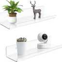 ROYALITA Small Acrylic Shelves Wall Mounted | Set of 2 | 12 Inches | Wall Hanging Plant Display Shelves, Room Decor Floating Wall Shelves for Gaming Room Bedroom, Living Room, Office, Clear