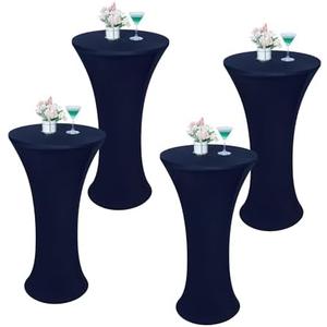 Wolkemer 2PCS 24x43 Inch Navy Blue Round Cocktail Tablecloth Fitted Highboy Stretch Cocktail Table Cover for Banquet Bar Party Pub Wedding Indoor Outdoor
