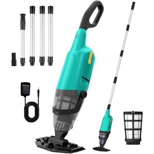 Cordless Pool Vacuum for Above Ground Pools & Spas, 4-Section 87-Inch Inground Pool Vacuum Cleaner, IPX8/Long Runtime, Powerful for Leaves Sand Debris, Lightweight Pool Vac for Steps Corners Walls (Green)