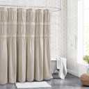 Ruched Ruffled Shower Curtain 72" W x 72" H, Beige Microfiber Rustic Decorative Bath Curtain for Bathroom, Farmhouse and Boho Bathroom Décor, Machine Washable