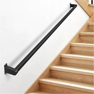 Industrial Stair Railing Metal Hand Rails for Indoor Stairs Wall Mount Staircase Handrails 1.5" Pipe Stair Handrail for Steps Black Aluminum Stairway Railing for Outdoor & Indoor Stairs 5ft (5 Feet - 1.5 Inch Tube Diameter)