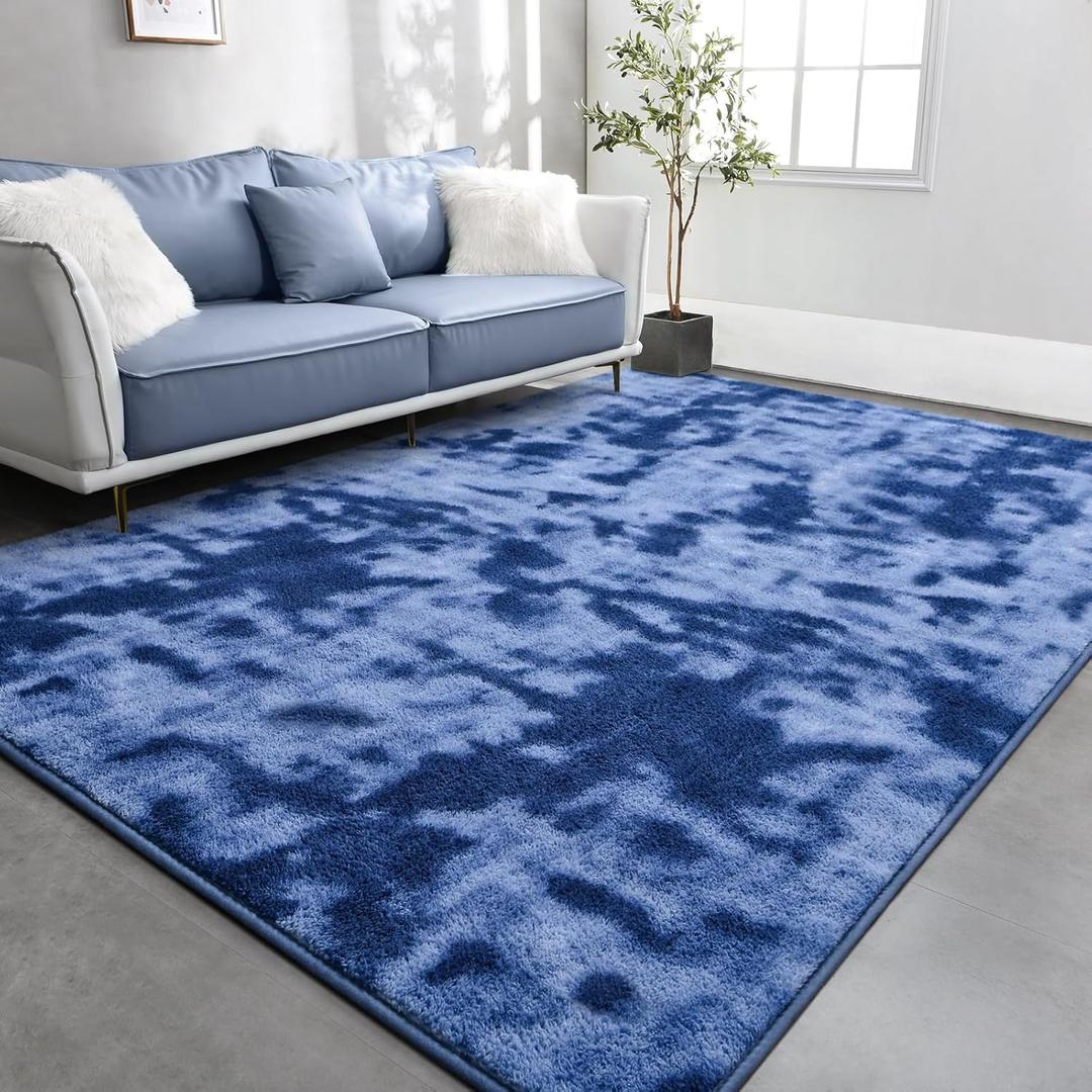TWINNIS Large Area Rugs for Living Room Bedroom, 6x9 Feet, Super Soft Indoor Thickened Memory-Foam Carpets Easy-Cleaning, Modern Aesthetic Comfy Rug for Kids Room Home Decor, Tie-Dyed Blue