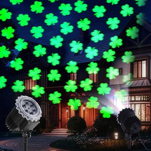 Outdoor St. Patrick's Day Projector Light with 1 Film Slides LED Irish Shamrock Projector Lights Reflectors Waterproof Landscape Decorative Lighting for Holiday Party Decor(Irish Shamrock)