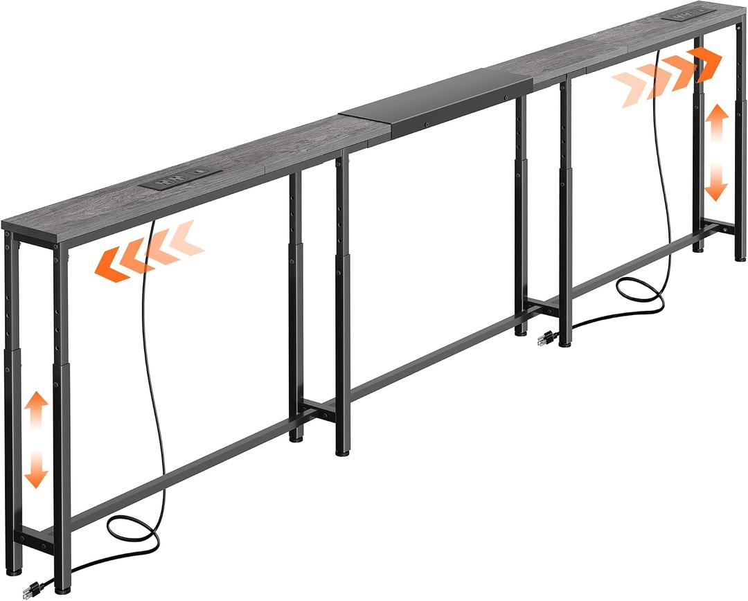Huuger Narrow Console Table with Power Outlets & USB-C, Grey, 94.5"-110.2"W x 5.9"D