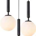 BOKT 3 Light Globe Cluster Pendant Light Modern Black Hanging Pendant Light Fixture White Milk Glass Vintage Farmhouse Pendant Lights Kitchen Island Adjustable Height Stairwell Lighting Chandelier