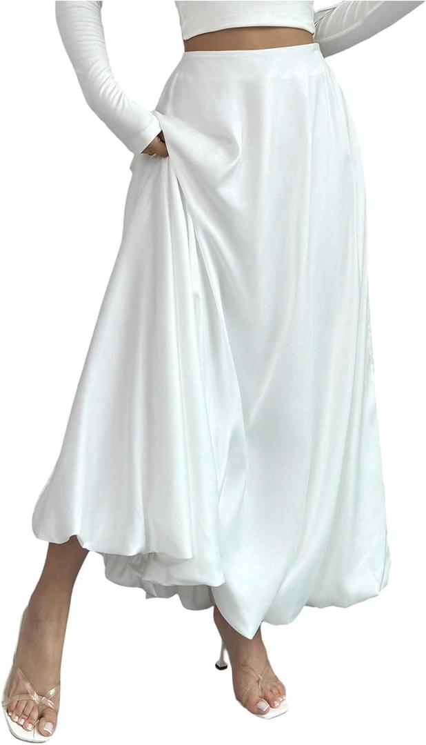 GORGLITTER Women's Flowy Ruffle Maxi Skirt High Waisted Elegant Going Out A Line Skirts (S)