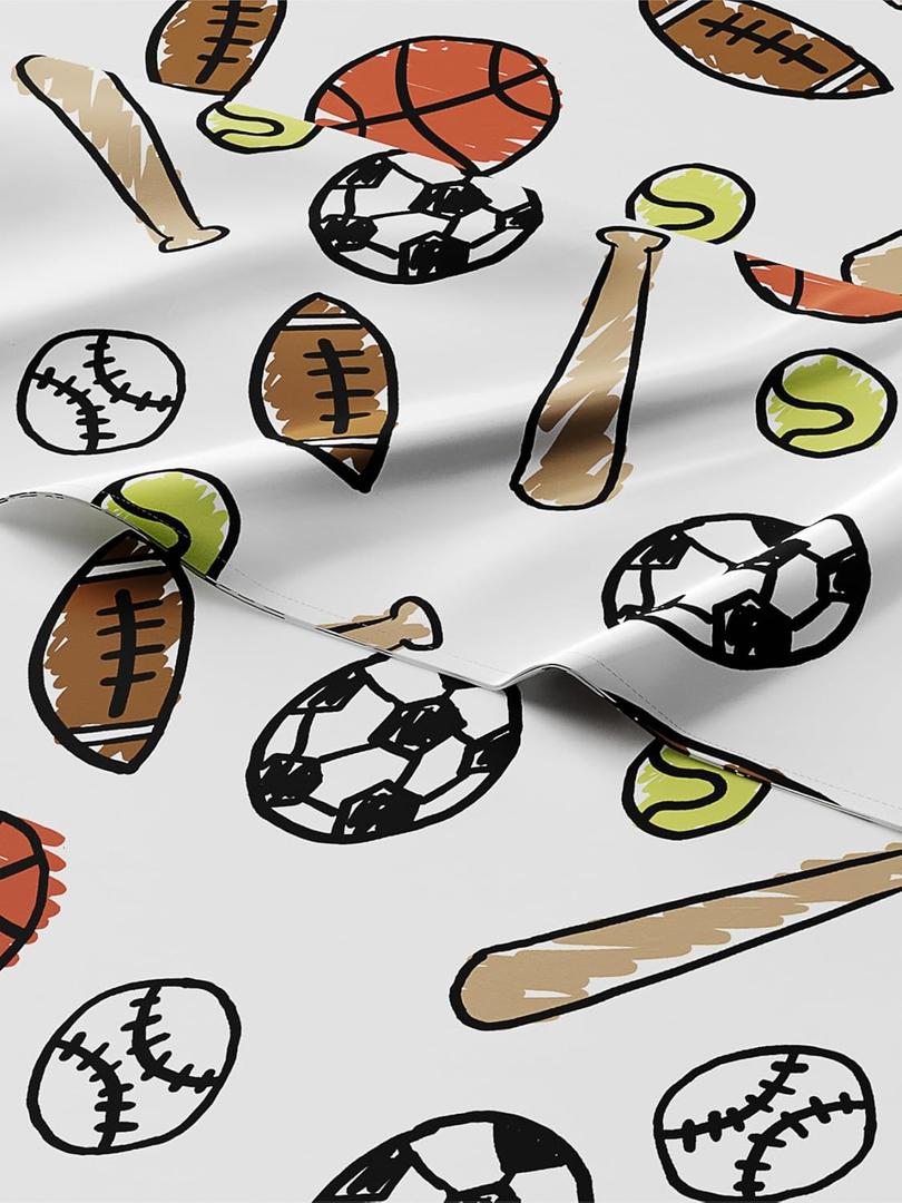 Kids Twin Size Sports Bed Sheets - 3 Piece Sports Sheet Set - Soccer, Basketball, Football, Tennis & Baseball - Soft & Cozy - Breathable & Machine Washable - Bed Set for Boys, Girls, Teens & Toddlers