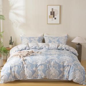 OAITE Duvet Cover Set,100% Cotton Comforter Cover with Floral Pattern Duvet Cover Set,Soft Bedding Set Includes with 3 Piece (2 Pillow Shams,1 Duvet Cover) (Queen-90" x 90", Chantilly)