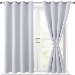 Hiasan Blackout Curtains for Bedroom - Thermal Insulated & Energy Saving Window Curtains for Living Room/Kids Room, 2 Drape Panels Sewn with Tiebacks, Greyish White, 52 x 45 Inch