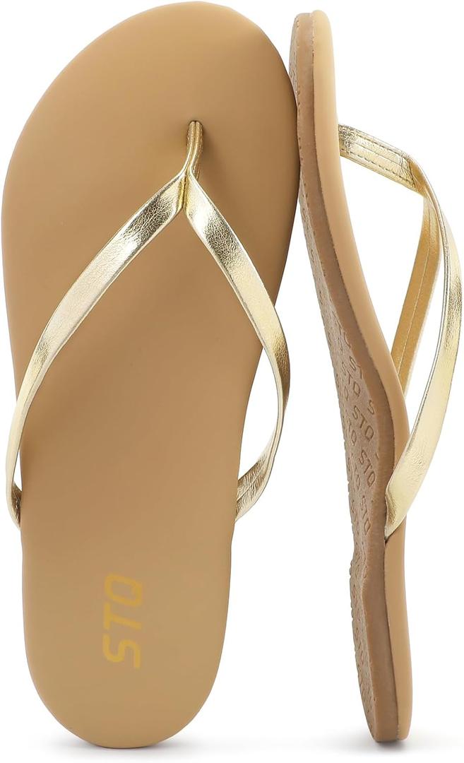 STQ Womens Flip Flops with Arch Support - Comfortable Orthopedic Thong Sandals for Women 2026 - Travel Cruise Essentials, Summer Vocation Outfits, Resort Wear (10, Gold)