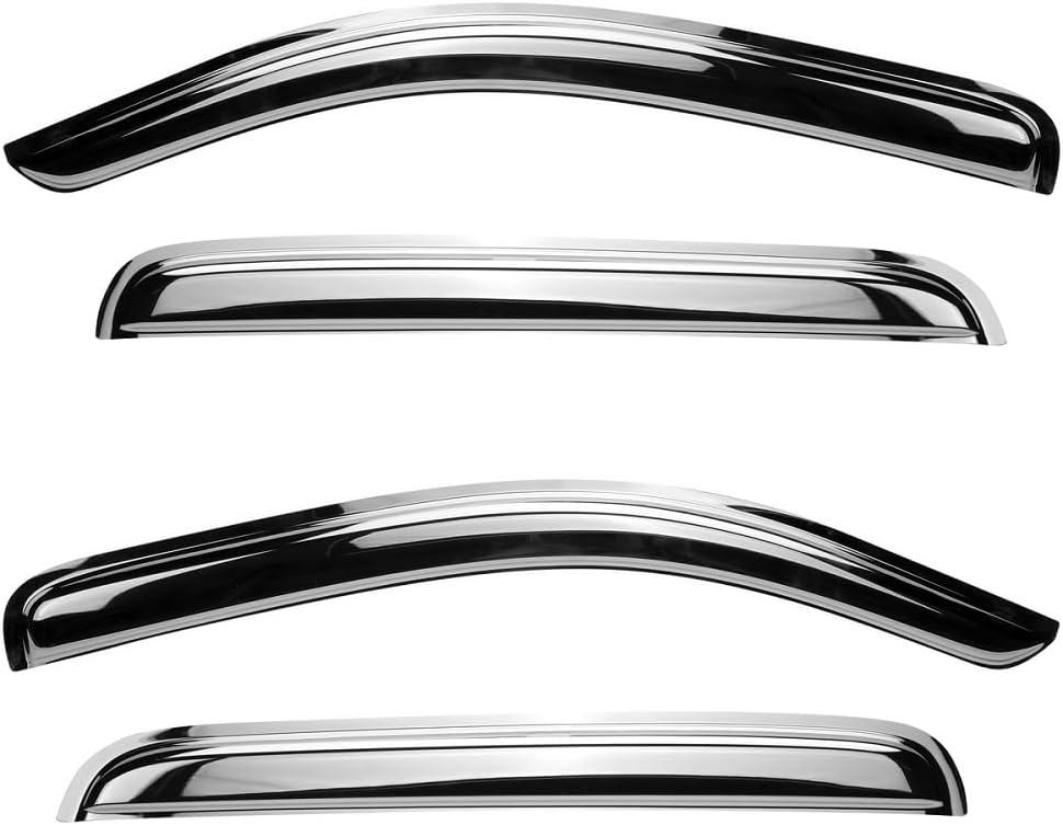 94109Y Chrome Side Window Visor Wind Vent Deflector,4pc Outside Mount Style Shade Sun Rain Guards Set fit 2009-2023 Dodge Ram 1500 (19-23 Classic Body), 2010-2024 Ram 2500/3500 Crew/Mega Cab