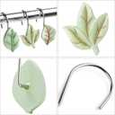 Gibelle 12PCS Leaves Shower Curtain Hooks, Green Plant Leaf Decorative Shower Curtain Hooks Metal Rustproof Cute Eucalyptus Shower Curtain Rings Bathroom Decoration Accessories