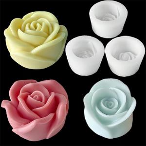 3PCS Big Rose Candle Molds, 3D Rose Molds for Valentine's Day, Bloom Flower Shape Silicone Fondant Molds for Soap Aromatherapy Wax Resin Art Clay Craft Home Cake Decoration Making Supplies