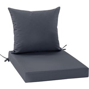 Waterproof Outdoor Cushions for Patio Furniture, Fade Resistant Backrest and Deep Seat Cushion Set with Removable Cover, 22 x 22 Inch, Dark Grey, 1 Set