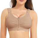 BRABIC Zip Front Closure Everyday Bra for Women Post Surgery Compression Support with Adjustable Straps Wirefree (X-Large, Dark Beige)