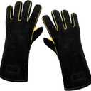 Heat Resistant Gloves for Grill BBQ,Long Sleeve Grill Gloves for Baking,Oven,Fireproof, Stove,Welder,Welding,Fireplace (Black-Yellow)