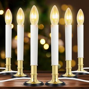 Verdenu 6 Pack Electric Window Candles, Window Candles with Sensor Dusk to Dawn Electric Corded, Plug in Electric Candle Windows Lights for Home/Christmas Decoration