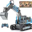 DOUBLE E Remote Control Excavator Toy RC Excavators Rechargeable Battery Digger Hydraulic Construction Toys Vehicles Xmas Gift for Boys Girls Kids 3-14 YearsGray-Blue