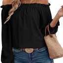 EVALESS Womens Tops Off The Shoulder Blouses for Women Dressy Casual Cute Puff Sleeve T Shirts Fashion 2026 XL
