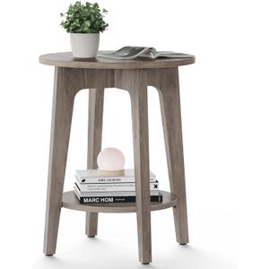 VASAGLE MAEZO Collection - Side Table, 2-Tier Small Round End Table, Nightstand with Tapered Legs, Curved Transitions, for Small Spaces, Living Room, Bedroom, Heather Greige ULET283T02 (1 pack)