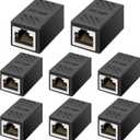 RJ45 Ethernet Coupler, RJ45 Coupler, in Line Coupler for Cat7/Cat6/Cat5e/Cat5 Ethernet Cable Extender Adapter for Network Cabling Female to Female (8Pack Black)