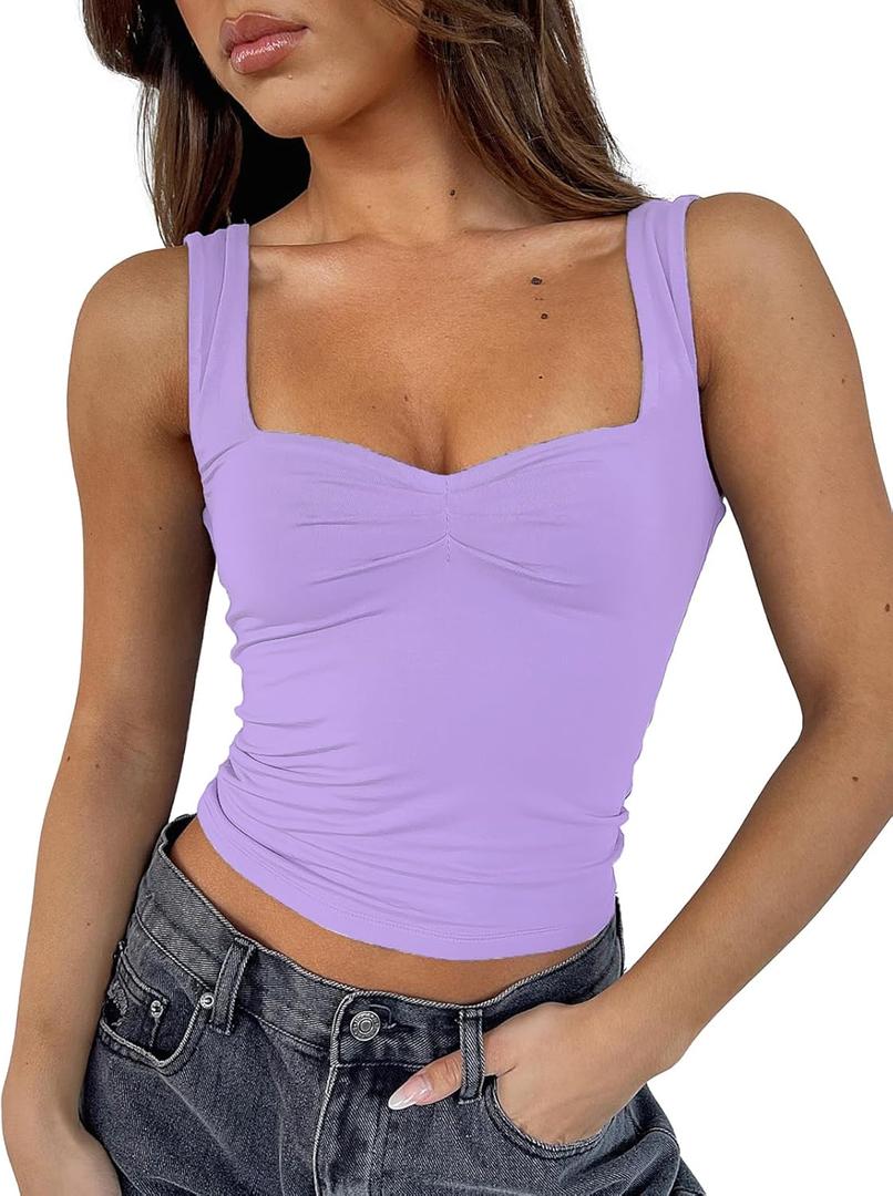 ForeFair Women Sleeveless Sexy Backless Going Out Crop Top Y2K Strappy Ruched Tank Top Summer Tight Slim Fit Cute Tops (Small, Light Purple)
