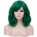 Mildiso Dark Green Wigs for Women - Short Curly Wavy Bob with Bangs, Green Wig with Cute Colorful Synthetic Hair for Daily & Party Use