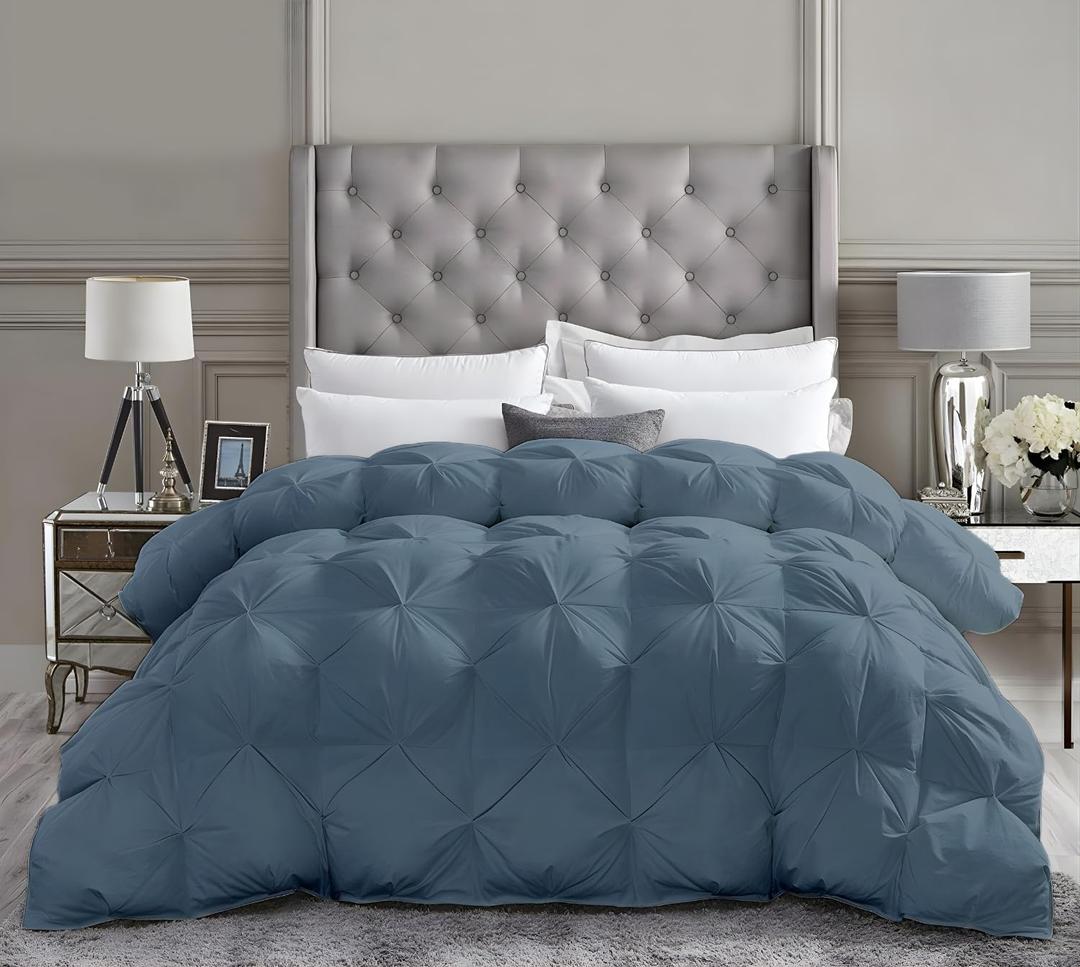 Over King Plus Down Alternative Comforter 128x120 Inch Steel Blue 500 GSM Ultra Soft Breathable, Luxury Pintuck Pinch Pleat, All Season Duvet Insert with Corner Tabs, Machine Washable