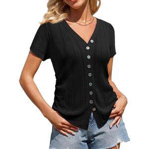 Messic Womens Short Sleeve Sweaters V Neck Casual Summer Knit Pullover Tops (Black, L)