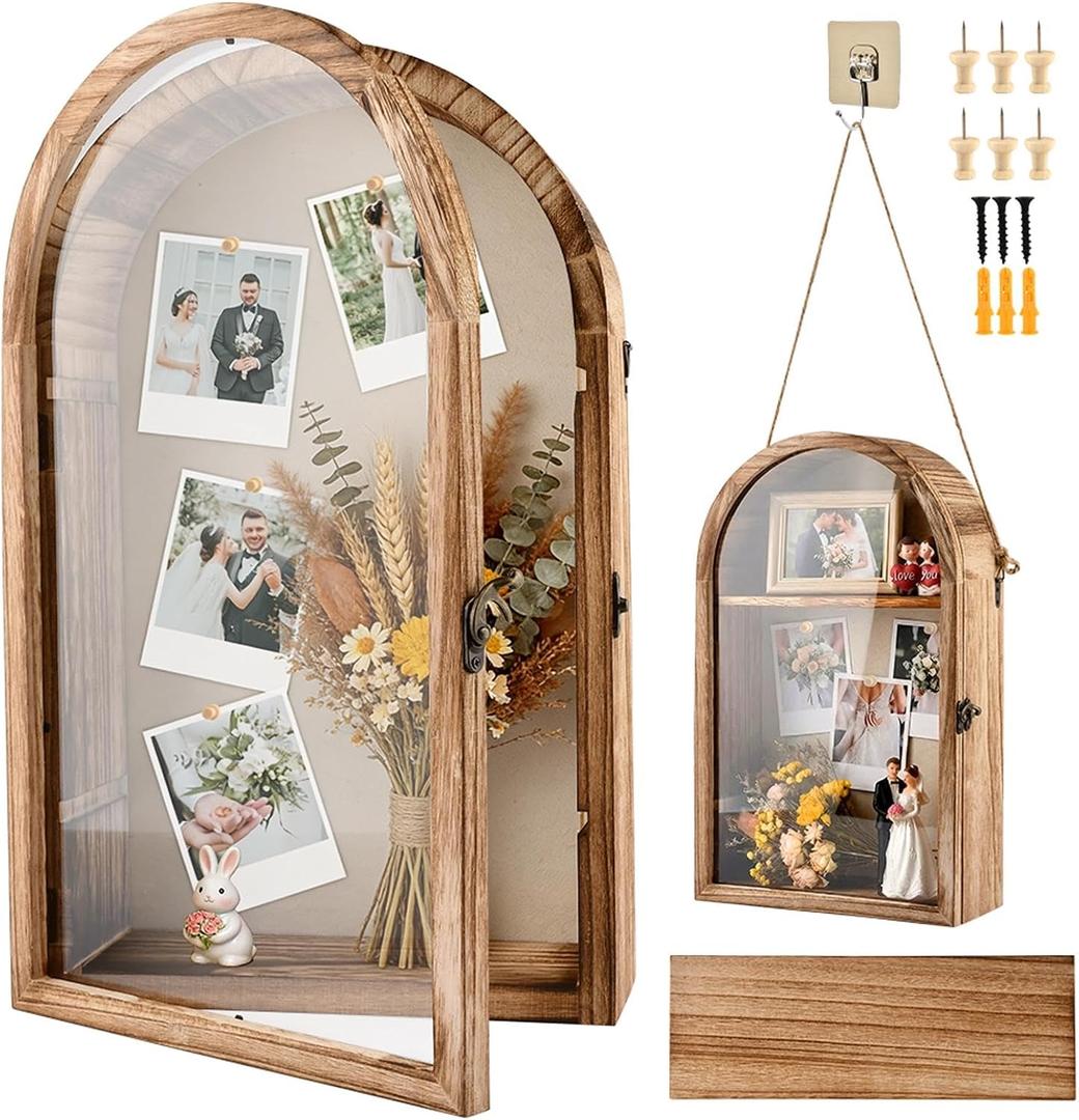 Shadow Box Frame 10x16inch Shadow Boxes Display Cases with Linen Back and Removable Shelves, Picture Frame Wedding Bouquet Memorabilia Medals Photos Memory Box for Keepsakes