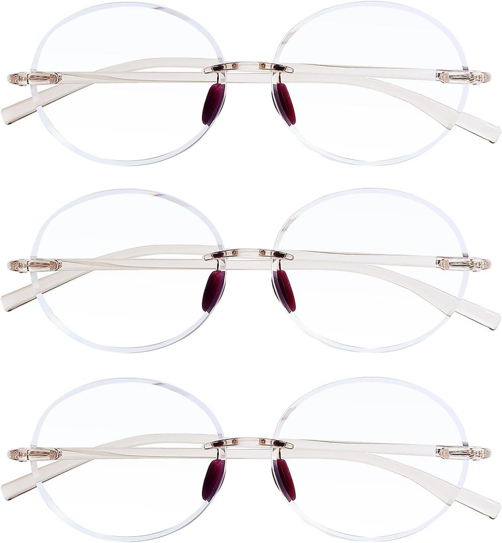 TERAISE Rimless Reading Glasses for Women,3 Pack Blue Light Blocking Reading Glasses,Ultralight Frameless Reader (Transparent Brown)