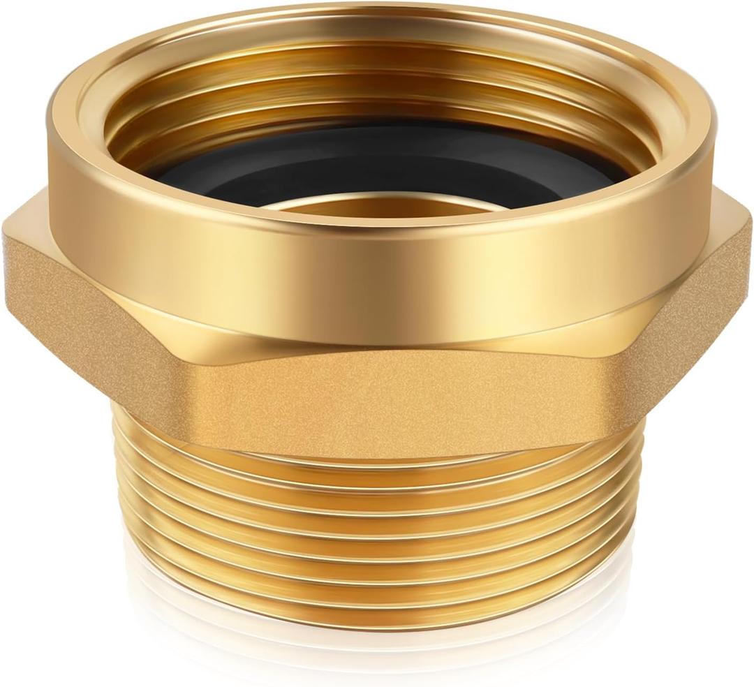 Fire Hydrant Hose Adapter, 1-1/2" NST (NH) Male x 2" NPT Female Hex Nipple Fire Hose Coupling Fittings, Brass Water Equipment Connector (2" NPT Female x 1.5" NST Male)